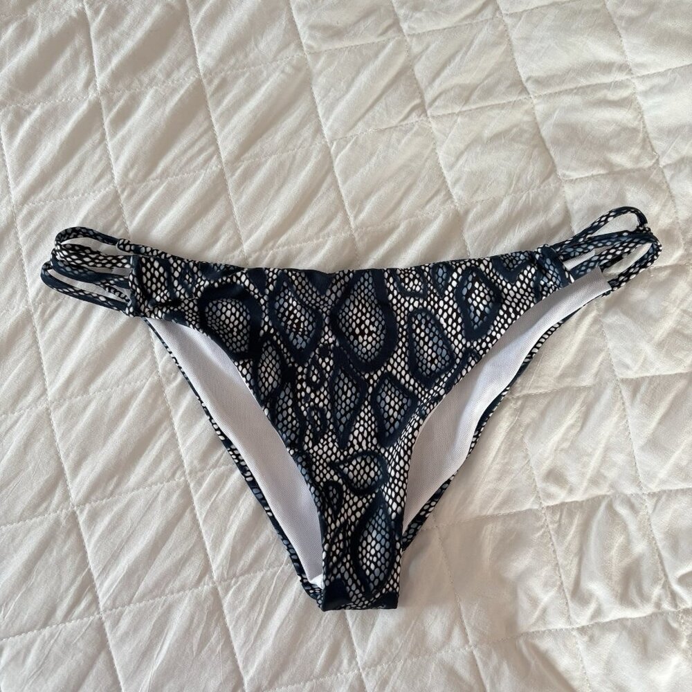 Blue White Womens Snake Print Swimsuit Bikini Bottom Summer Beach Resortwear